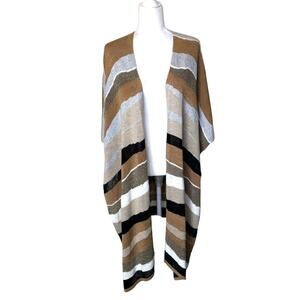 Chico's Striped Open Front Poncho Kimono‎ Cardigan Sweater Neutral One Size Fall